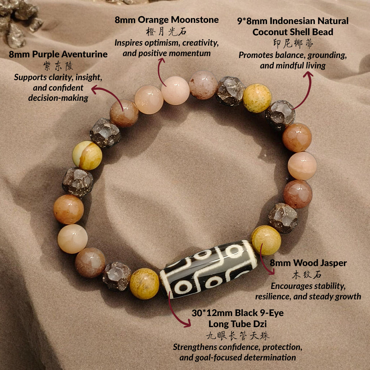 THE ARDEN Modern 9-Eye Dzi Bracelet