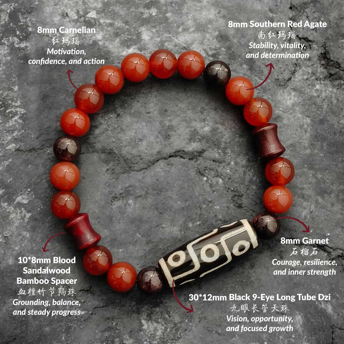 THE ASCENDRA Modern 9-Eye Dzi Bracelet